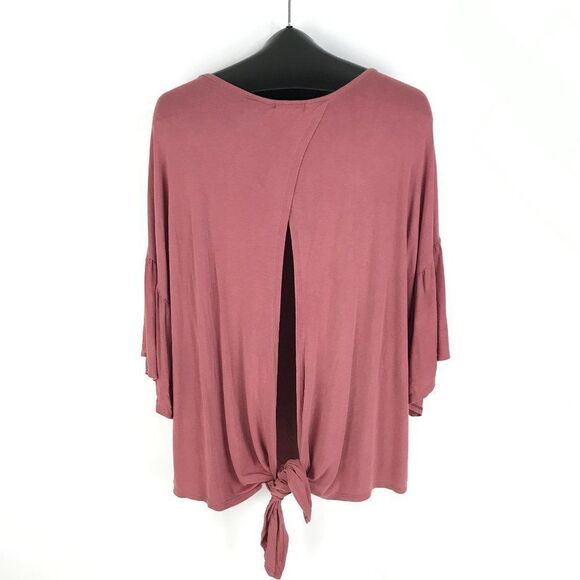 Easel Ruffle Sleeve Open Tie-Back Top Women's Size Small Pink Scoop Neck - Picture 4 of 10